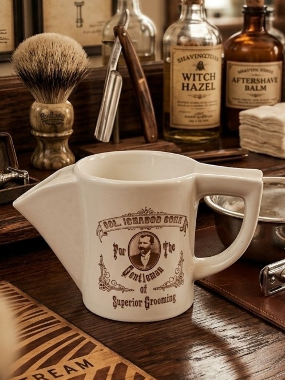 Vintage Col. Ichabod Conk White Ceramic Barber Shaving Scuttle Mug
